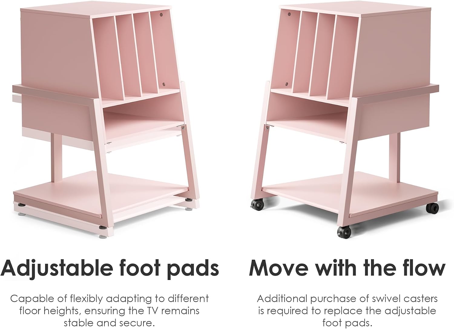FITUEYES Record Player Stand with Vinyl Storage, Holds up to 120 Records, Pink, Eiffel Series