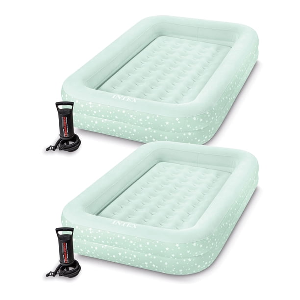Intex Juego de cama inflable con colchón de aire de viaje para niños con lados elevados, bomba de mano y bolsa de transporte para viajes de campamento y fiestas de pijamas, (paquete de 2)