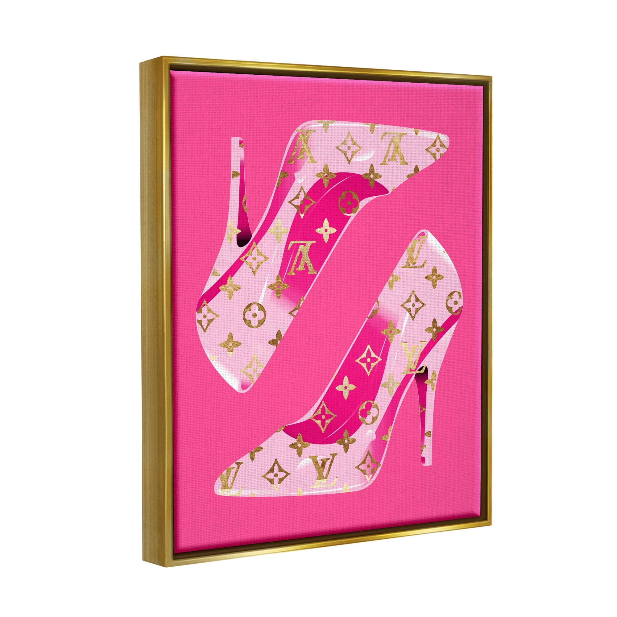 Stupell Industries Pink Fashion Heels Beauty & Fashion Painting Gold Floater Framed Canvas Art Print Wall Art, 17 x 21