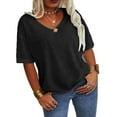 thumbnail image 4 of Solid Color Women Plus Size V-neck Casual Shirt Short Sleeved Simple Tee Tops, 4 of 4