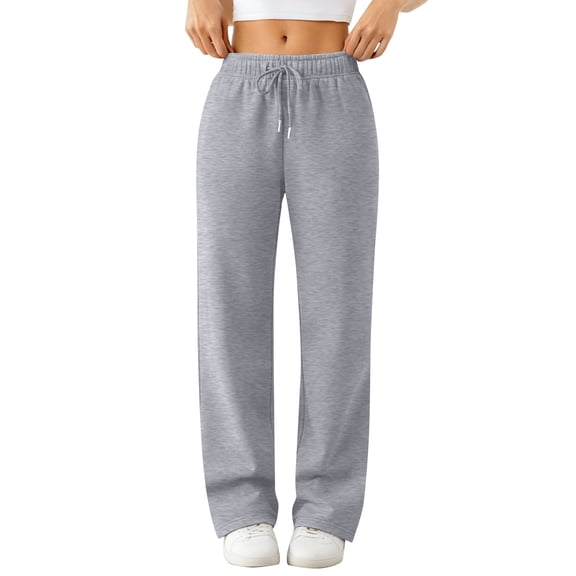 Lumtrix Women's Wide Leg Sweatpants High Waisted Baggy Drawstring Joggers Straight Leg Sweat Pants with Pockets Light Gray XL