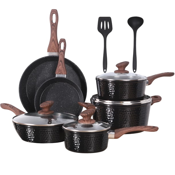 Juego de utensilios de cocina Kitchen Academy Induction, antiadherentes, 12 unidades, negro