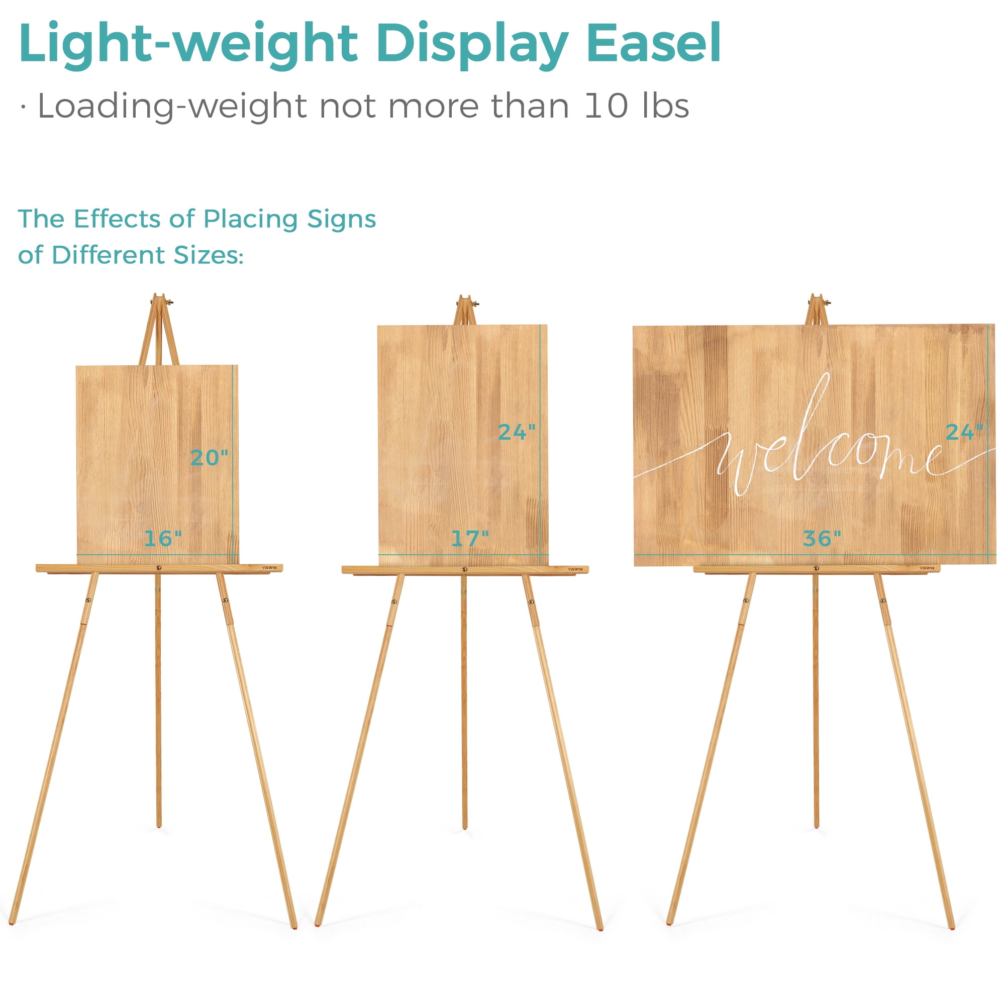 VISWIN 3 Pcs 63" Wooden Tripod Display Easel Stand for Wedding Sign-Black - Natural