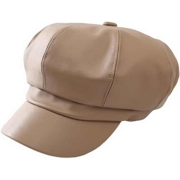 Kukuzhu PU Newsboy Beret Caps for Women Men Cabbie Painter Cap Solid Color Paperboy Hats