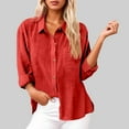 thumbnail image 2 of Button Down Shirts for Women Cotton Linen Long Sleeve Collared Blouses Side Slit Dressy Casual Business Work Tops with Pockets, 2 of 4