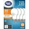 Great Value A19 Frosted General Purpose LED Light Bulb, 40W Replacement, Daylight, 4-Pack