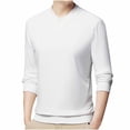 thumbnail image 3 of Blusas y camisas de manga larga con cuello en V para hombre, estilo informal, de color liso, con botones y cuello en V, camisa de manga larga de poliéster para hombre., 3 of 3