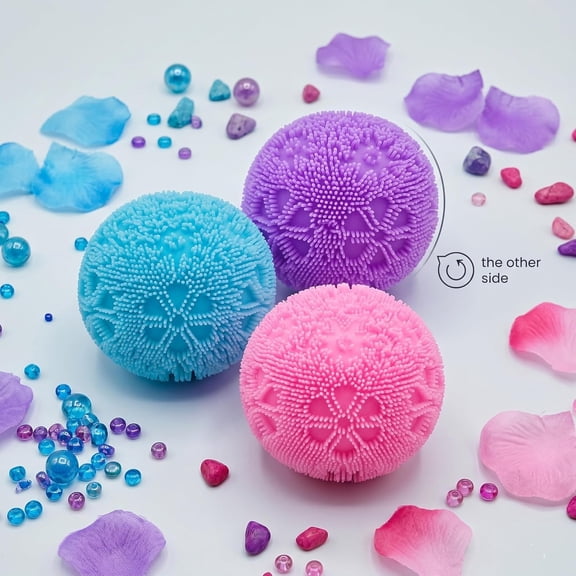 3 Pack Fuzz Ball Squishy Toys, 2.56 Inch Durable Slow Rising Stress Balls | for Anxiety Relief, Sensory Squeeze Fidget Toys for Adults Gifts, Party Favors, Xmas Stocking Stuffers