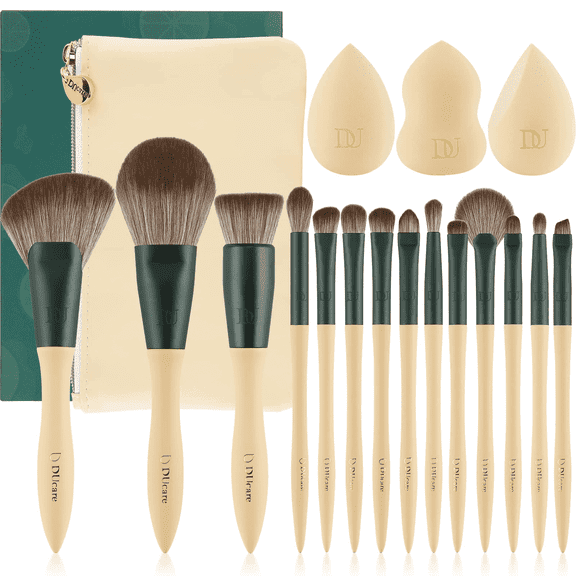 DUcare Lime Mojito Series Makeup Brush 14 Pcs Set with Sponges and Bag
