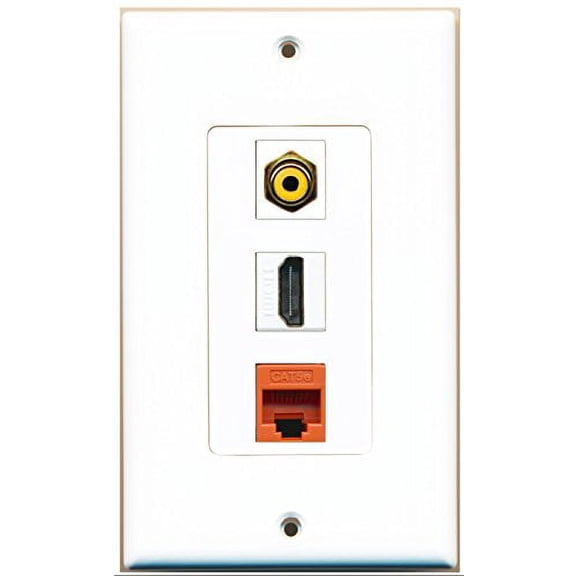 RiteAV - 1 Port HDMI 1 RCA Yellow 1 Cat5e Ethernet Orange Wall Plate Decorative