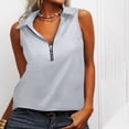 thumbnail image 2 of Blusa de tirantes de color sólido con cuello en V y cremallera sin mangas informal a la moda para mujer Pompotops  lopia999257, 2 of 9