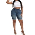 thumbnail image 5 of Gocolloa Womens Plus Size Jean Shorts Stretchy High Waisted Ripped Roll Hem Denim Bermuda Shorts 10" Inseam Deep Blue 22W, 5 of 5