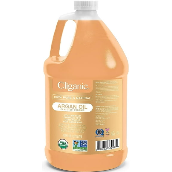 Cliganic Organic Argan Oil Bulk, Gallon Size 128oz, 100% Pure, Non-GMO