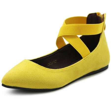 

Ollio Women s Faux Suede Elastic Ankle Strap Pointed Toe Ballet Flats F167