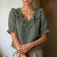 thumbnail image 5 of Summer Sales Womens Summer Tops Work‑Style Ruffled V‑Neck Pleated Short Sleeve Loose‑Fit Blouse Oversized Tshirts for Women Under 12$, 5 of 8