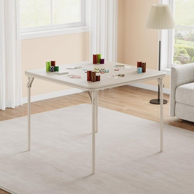 QinaQin 33.6 Inch Portable Square Folding Table with Black Metal Frame and PU Cushion