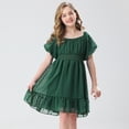 thumbnail image 5 of GYRATEDREAM Girl's Puff Sleeve Square Neck Polka Dots Pleated Hem Solid Chiffon A Line Birthday Party Dress 6-12 Years, 5 of 10