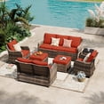 thumbnail image 2 of MEISSALIVVE 7 Pieces Patio Furniture Set with Swivel Chair, Wicker Patio Sofa, Rattan Conversation Set with Three-seat sofa, 2 Ottomans and Loveseat for Lawn Backyard (Red), 2 of 8