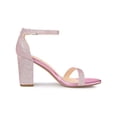 thumbnail image 3 of BLISSFUL STEP Women's Open Toe Ankle Strap Buckle Block Heels Glitter Sandals Pink 7, 3 of 8