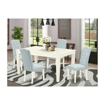East West Furniture Weston 5-piece Wood Dining Set in Linen White/Baby Blue
