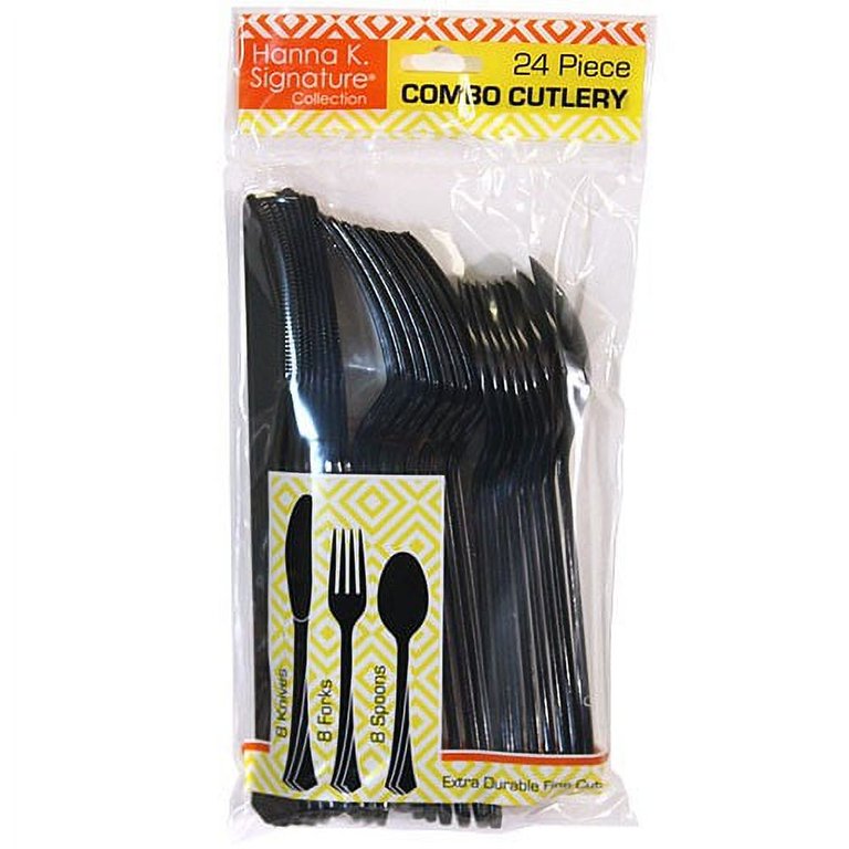 Chic Plastic Flatware Black / White Combo Forks, Spoons Knives 24ct.