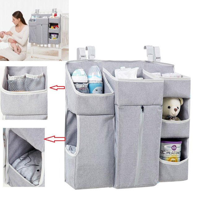 Multi-Function Hanging Foldable Baby Bed Organizer Nursing Storage Bag Holder Diaper Stacker Portable Dual Layer Baby Bed Setblue 1 He Qiyong unisex