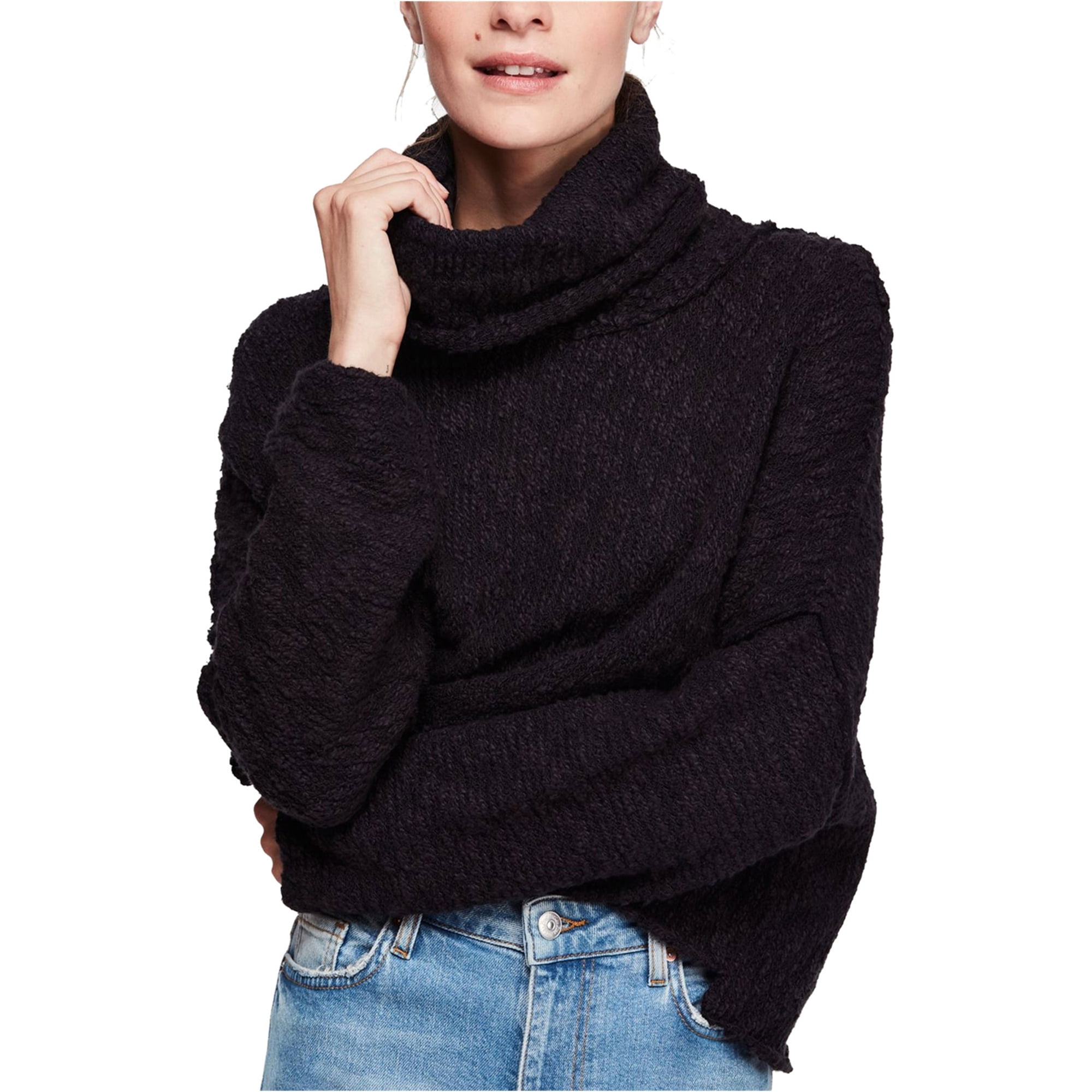 Free People Womens Big Easy Cowl Neck Pullover Sweater Black X Small