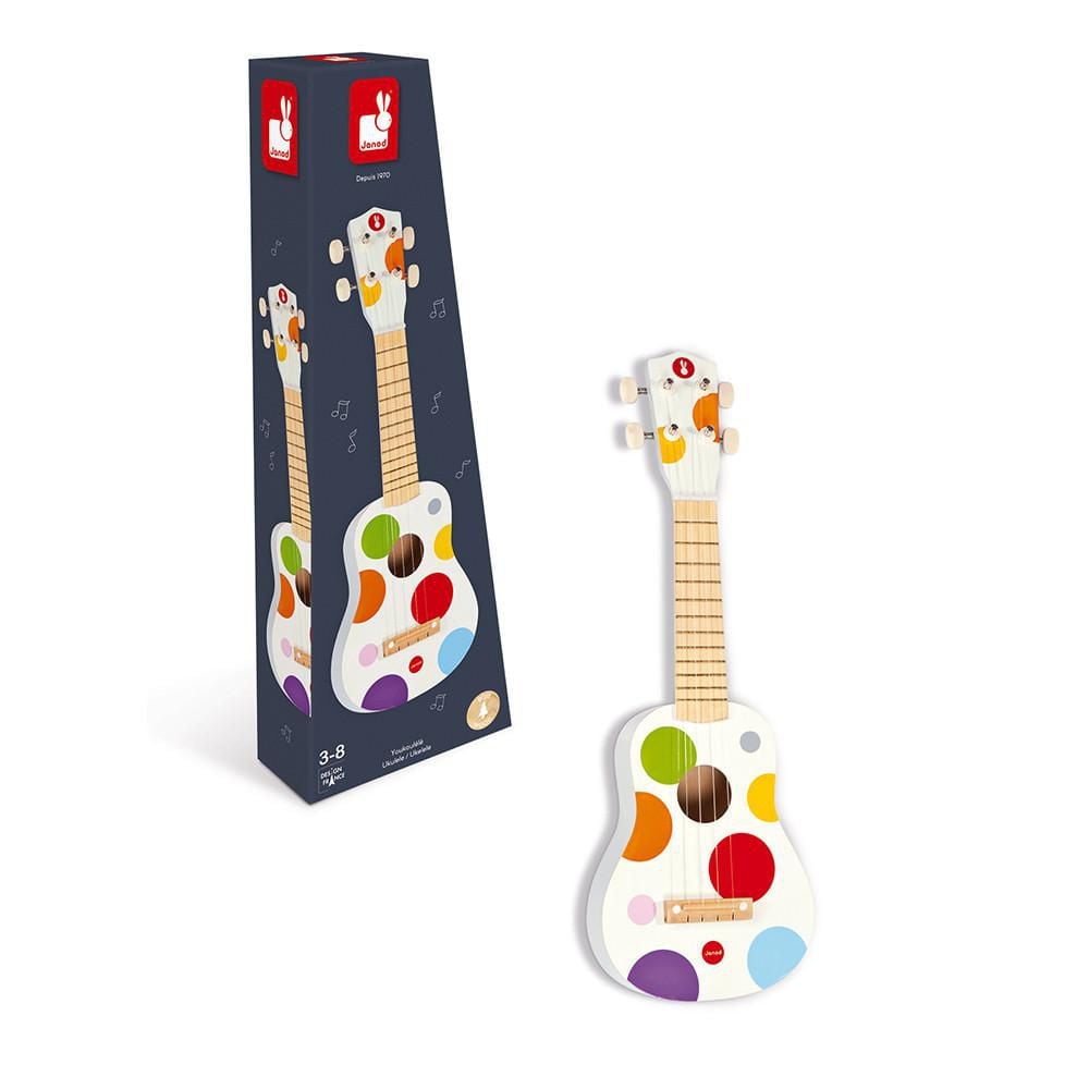 Janod - Confetti - Ukulele - Wood - Colourful Development Toy - Early-Learning - Sound Discovery For Babies and Toddlers - From 3 Years + - Multilingual - J07597.