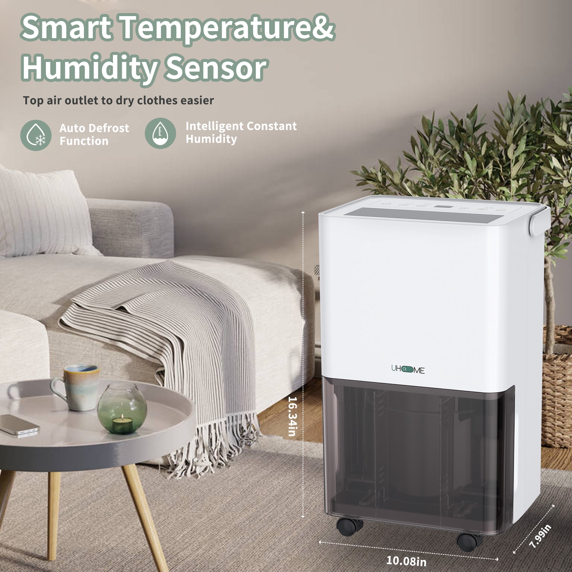 Uhome 30 Pint Dehumidifier - for Basement with Activated Carbon Filter, Humidity Sensor, Auto Shut Off, Continuous Drainage Hose