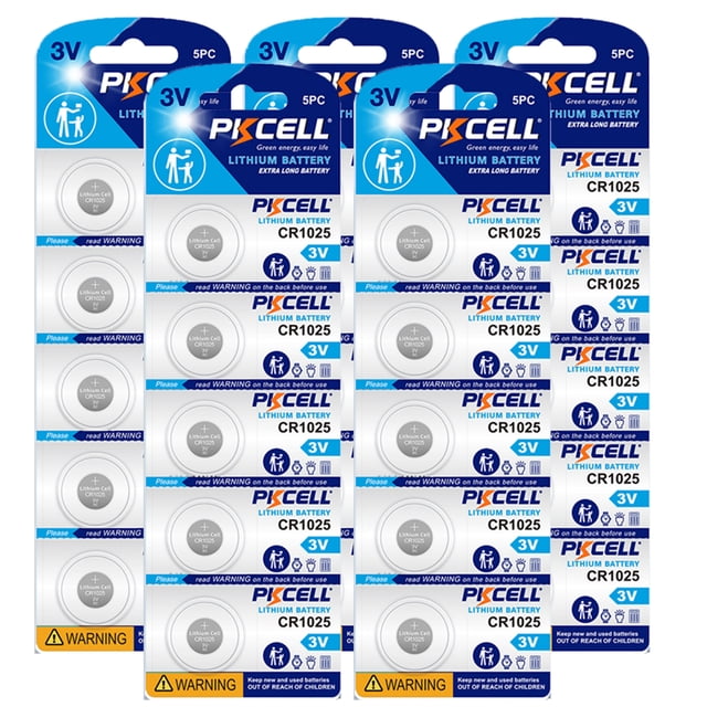 PKCELL 25PCS CR1025 Lithium 3v Coin Cell Battery 1025 Watch Battery for Key Fob Car Remote Glucose Monitor