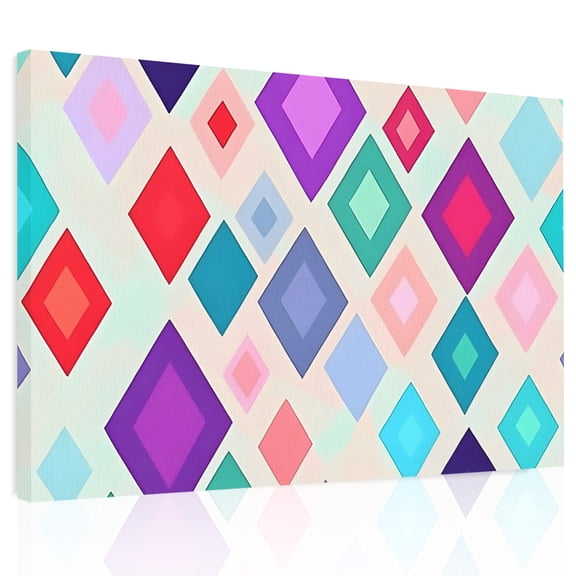 Morocco Canvas Print Wall Art, Colorful Abstract Lattice Check Geometric Plaid Wall Decor Modern Artwork Paintings Pictures for Living Room Framed and Stretched Ready to Hang, 12" x 16"