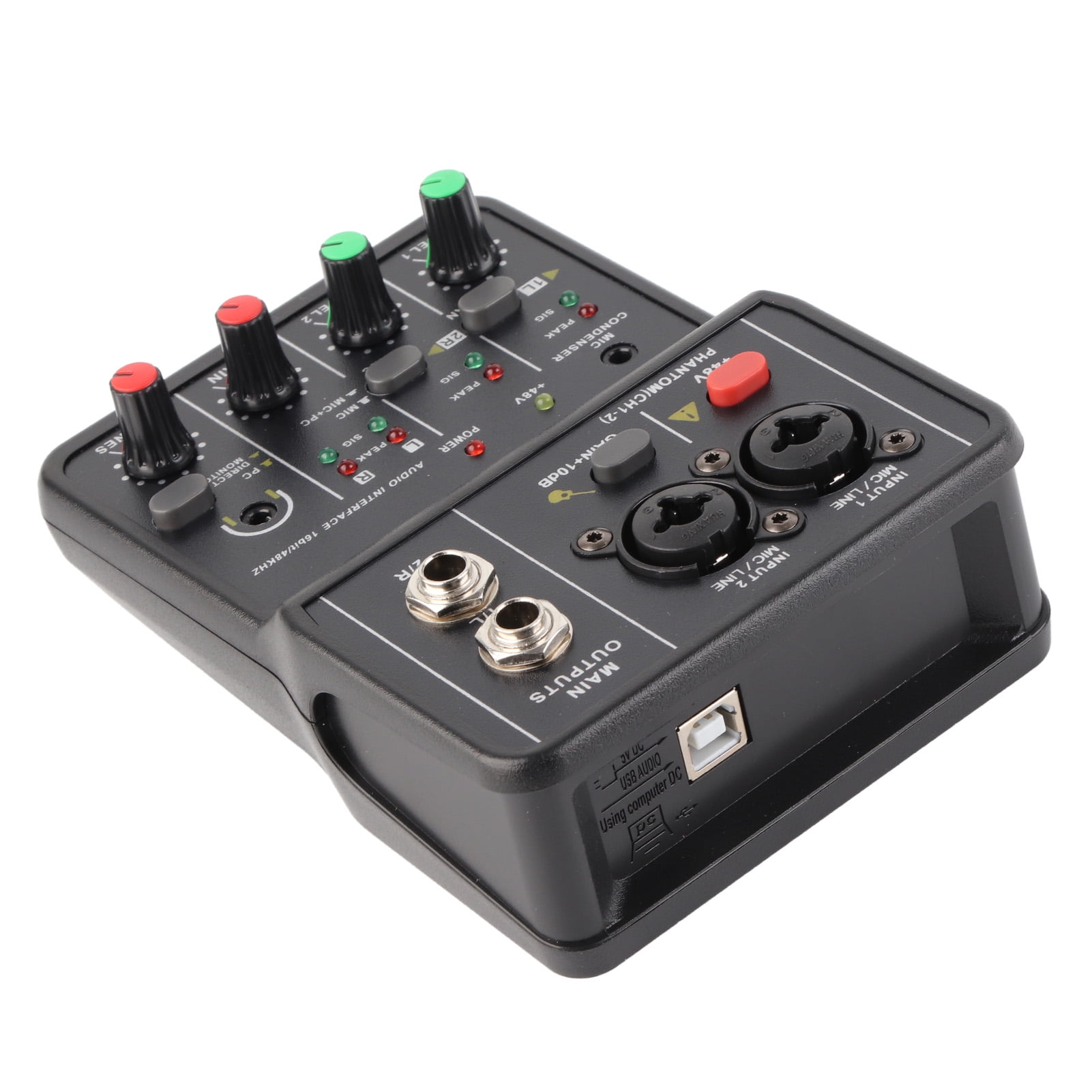 2 Channels Audio Mixer USB 48V Phantom Power Compact Sound Mixing Console for Music Recording Home Karaoke Internet Karaoke