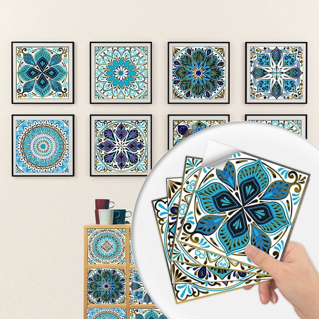 20 pegatinas decorativas para azulejos de pared con mosaico, despegar y pegar, para decoración del hogar, patrón de sello contra salpicaduras, 5,9 x 5,9 pulgadas, para cocina y baño, sala de estar, p