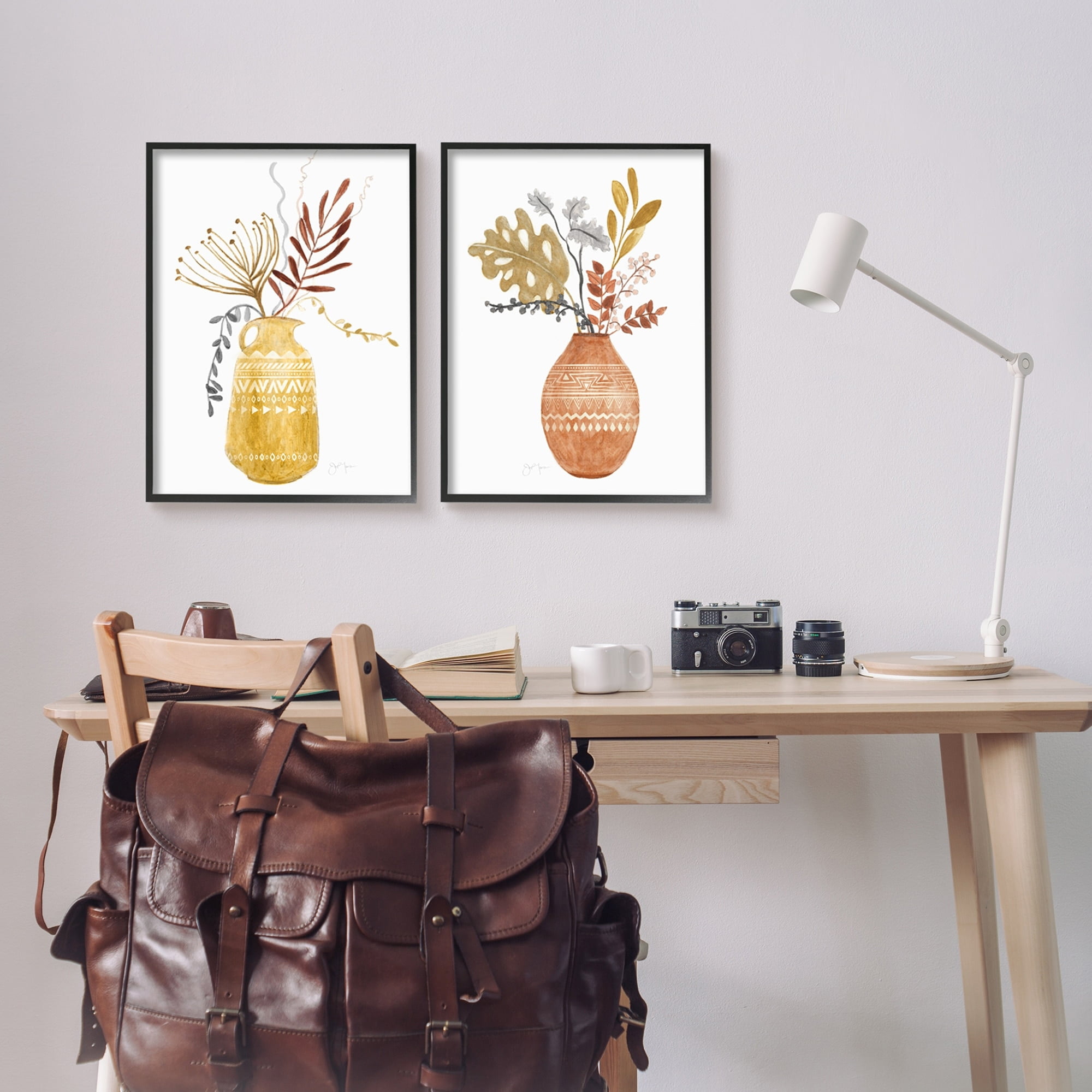 Stupell Industries Boho Wildflower Botanical Arrangements Aztec Patterned Vases,16 x 20, Design by Tava Studios