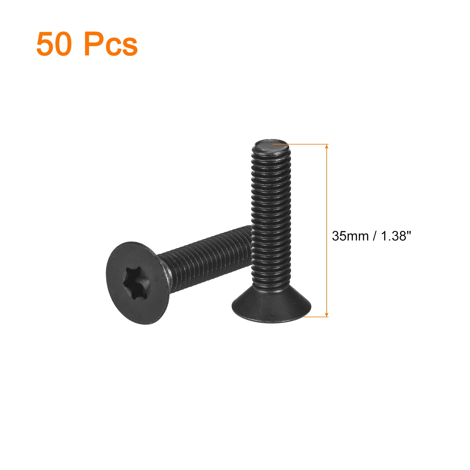 Uxcell M8-1.25x35mm Flat Head Torx Anti Theft Machine Screws, 50Pack 10.9 Grade Alloy Steel, Torx Drive, Countersunk Head, Full Thread, Black Oxide Finish