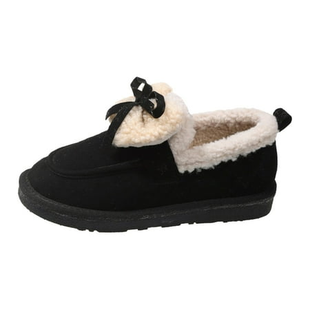 OJSFQUFP Womens Casual Shoes Women s Autumn and Winter Fashion Retro Thick Casual Shoes Warm Non Slip Loafers Shoes Women s Flats Black 39