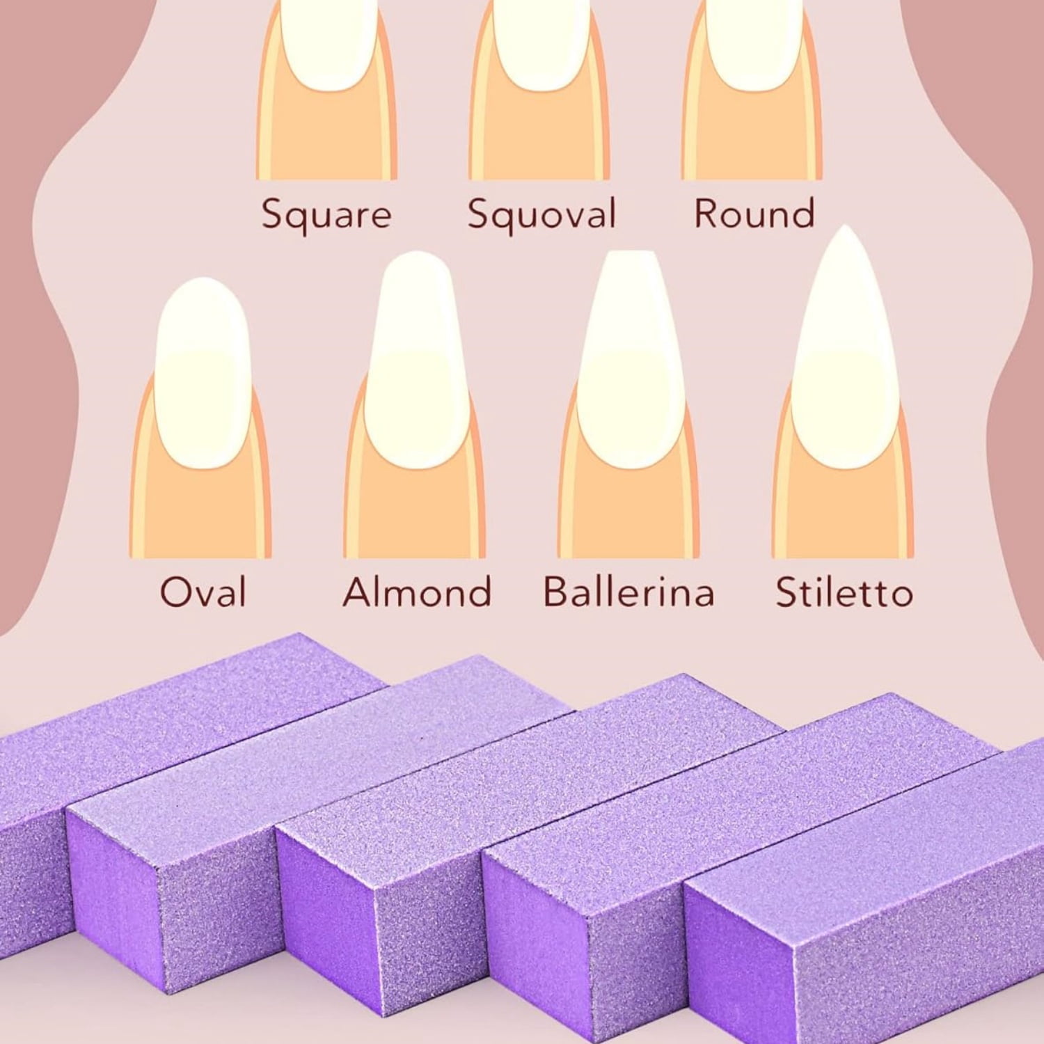 Nail Buffer Block, Medium/Fine Grit 100/180 Finishing Buffers for Acrylic Nails Gel Polish Nails, Pedicure Manicure Buffer Kits, 5 Count (Purple)
