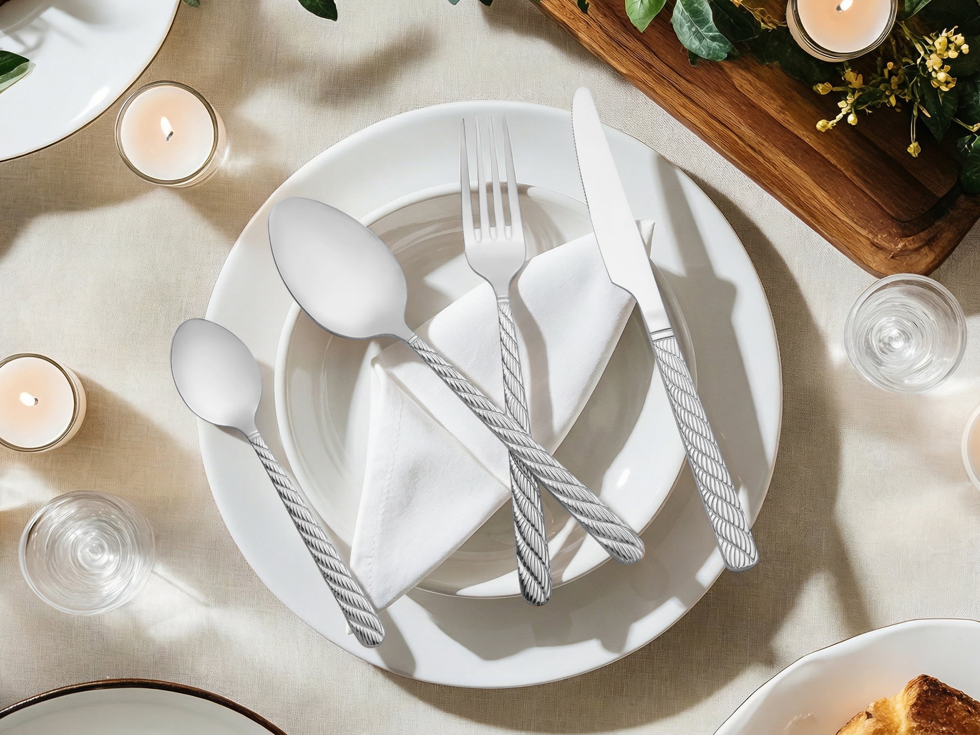 Unique Bargains 4 Piece Stainless Steel Flatware Set with Knife Spoons and Fork Silver 4