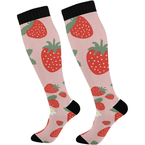 Coolnut Strawberry Compression Socks, 1 Pack Women Men Long Stocking (20-30mmHg) Travel Knee High Stockings for Athletic Sports,Running,Cycling,Nursing