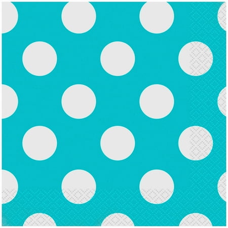 Polka Dot Teal Paper Luncheon Napkins, 6.5in, 45 Count, by Walmart