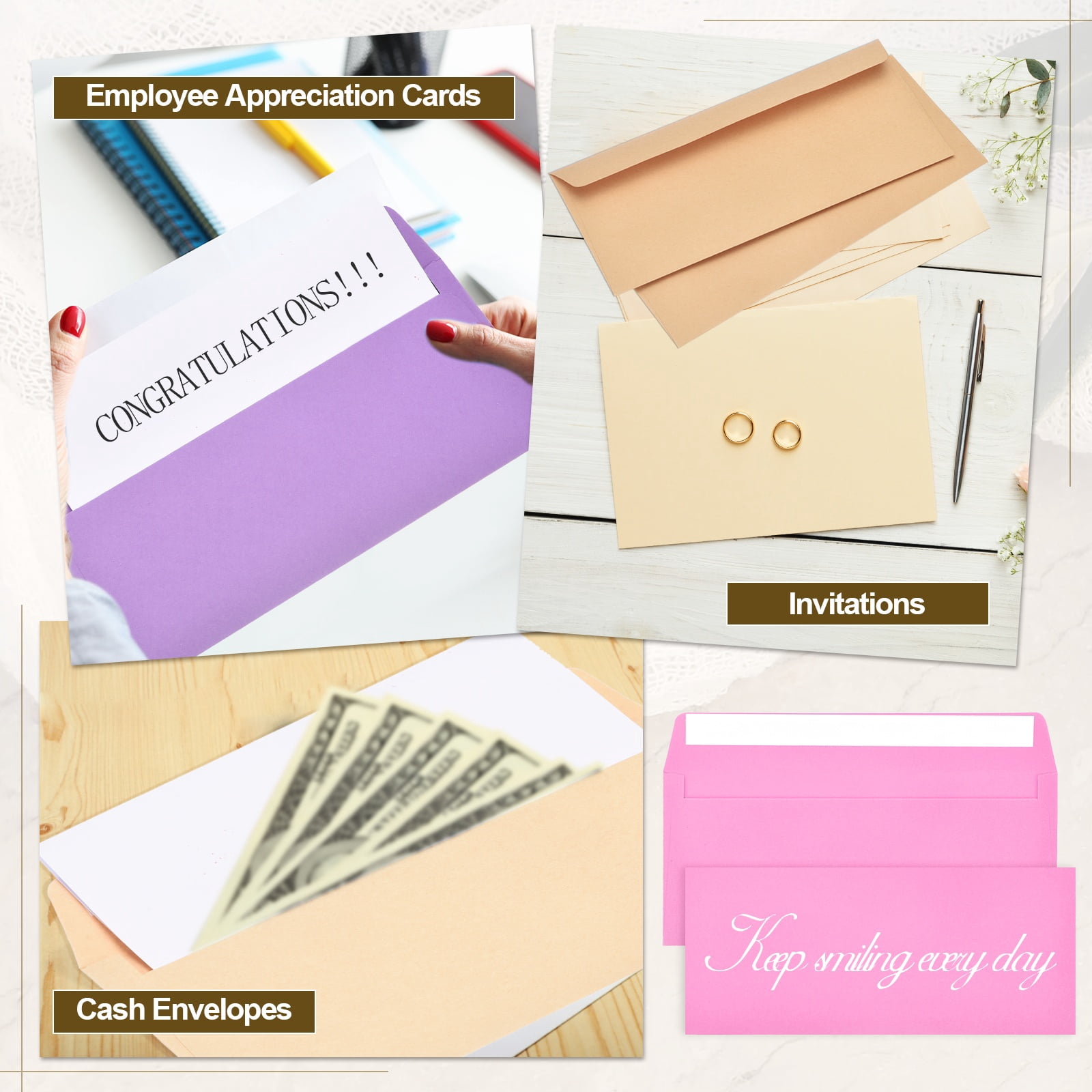 Uxcell 60 Pack Rose #10 Business Envelopes, Colored Self Seal Letter Size
