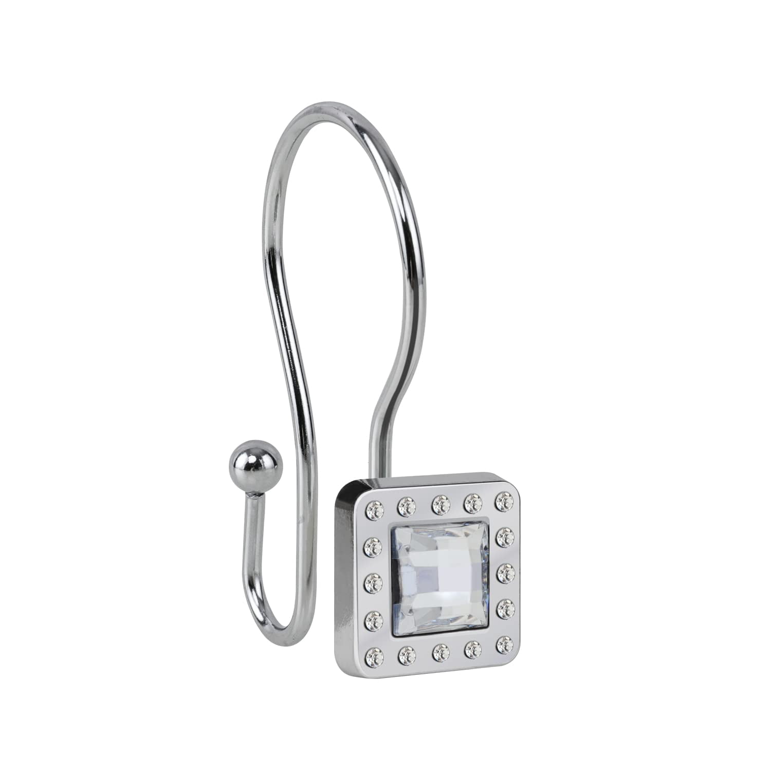 Utopia Alley Shower Hooks - Double Shower Curtain Rings for Bathroom - Rust Resistant Shower Curtain Hooks for Shower Curtain - Shower Curtain Rings with Crystal Design - Set of 12, Polished Chrome