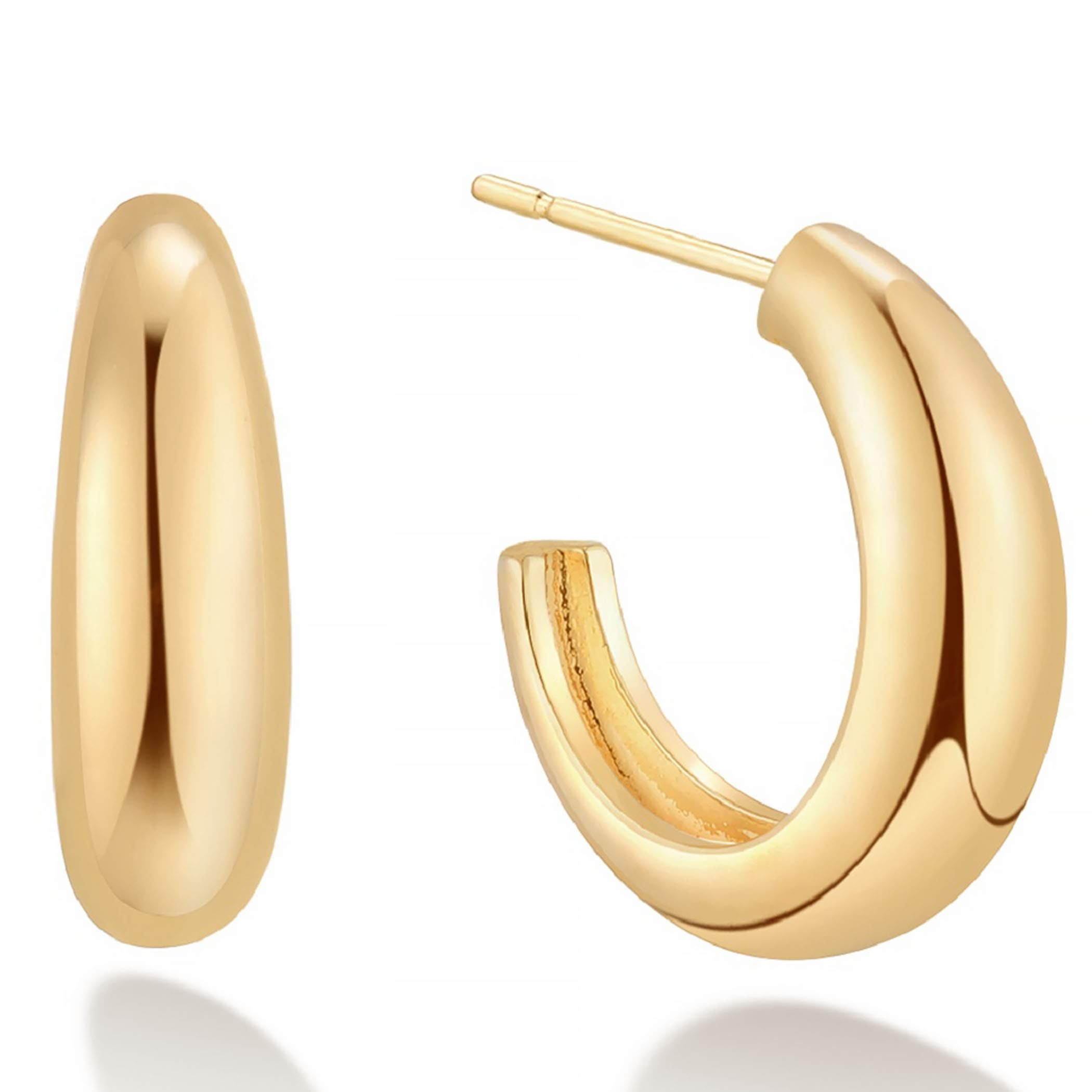 Mevecco 18K Gold Plated Minimalist Chunky Loop Circle C Hoop