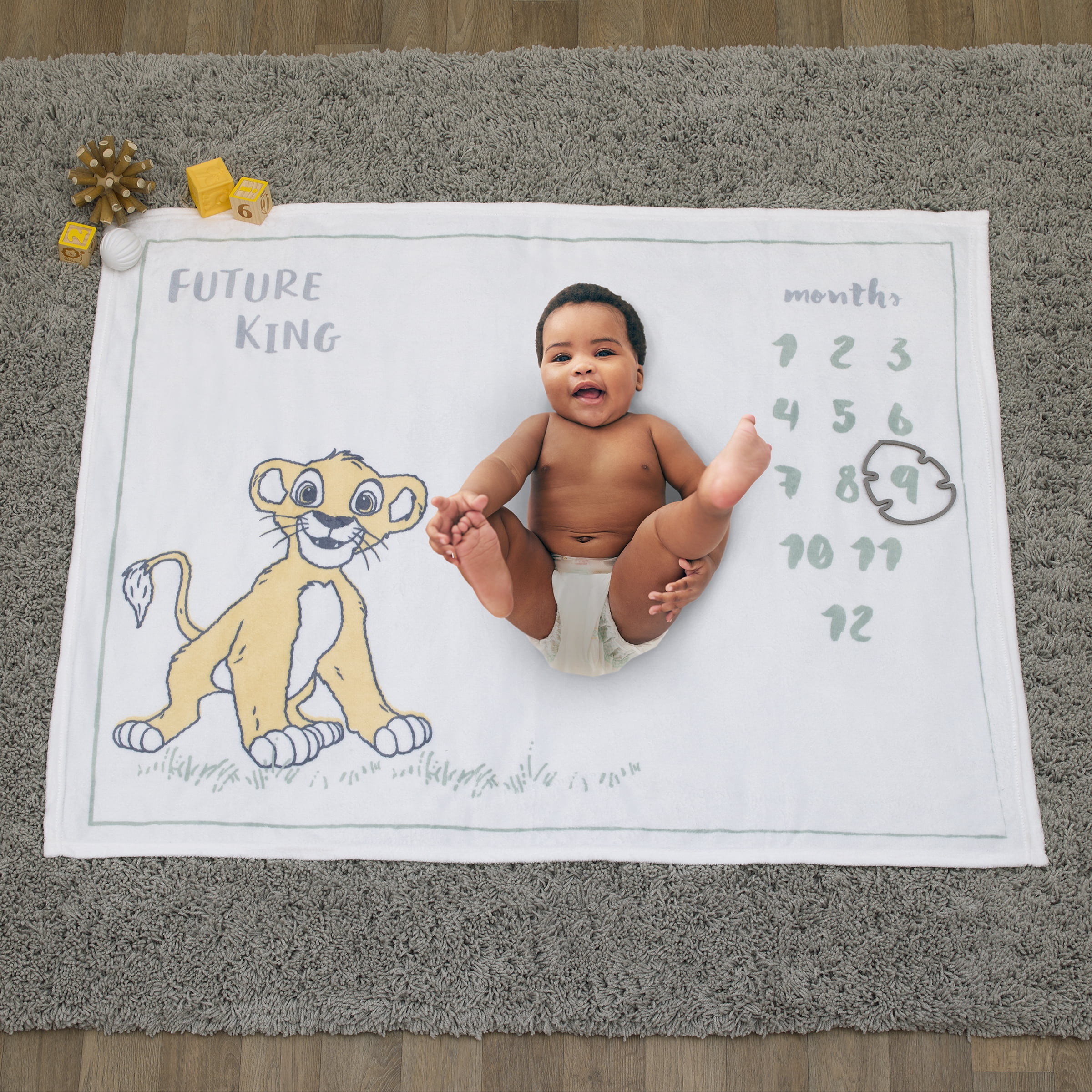 Disney Lion King Simba White, Tan, and Grey Milestone Baby Blanket