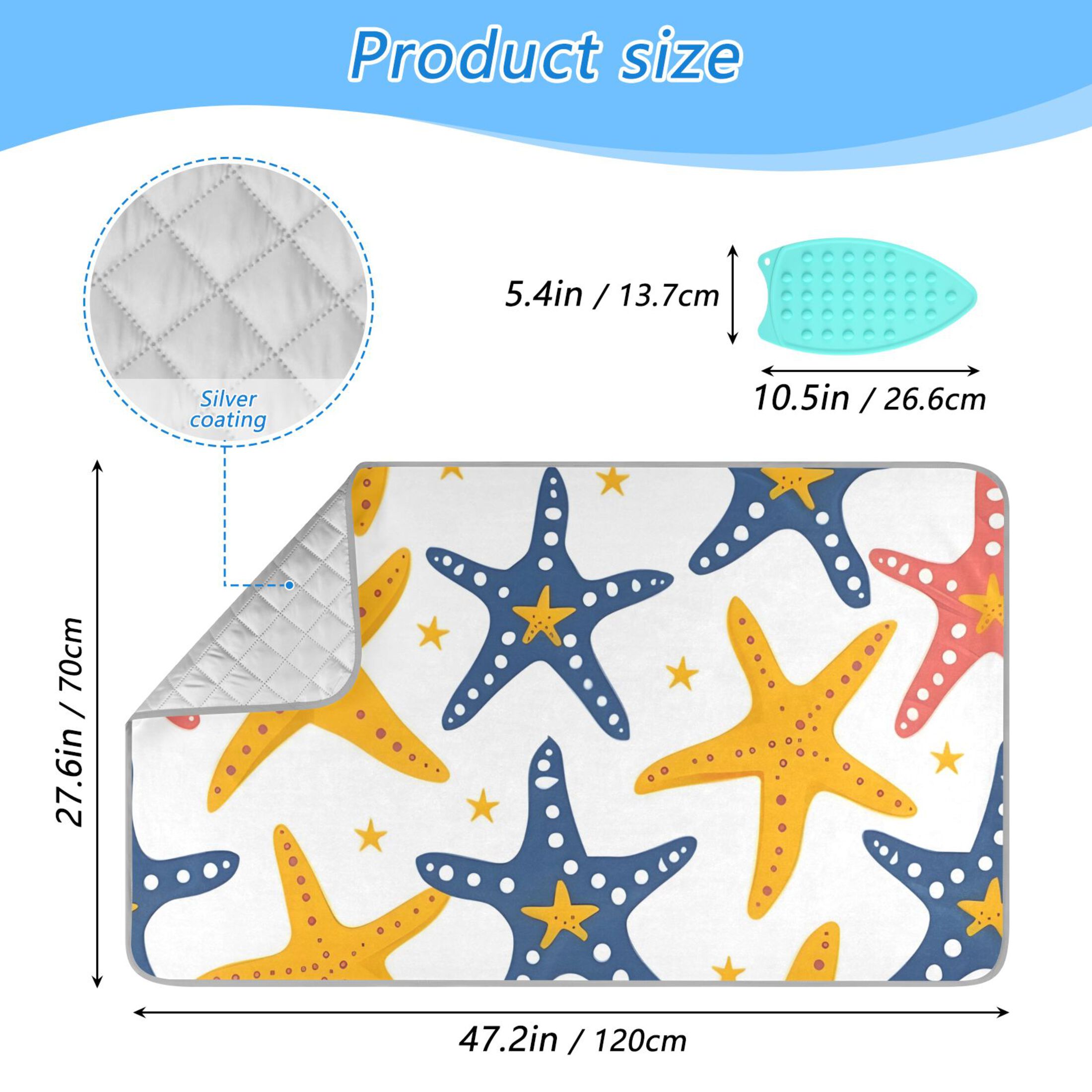 Colorful Starfishes Little Stars Ironing Mat Blanket Portable Travel Ironing Pad Heat Resistant Pad 47.2" x 27.6”