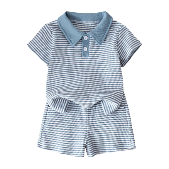 Glisme 2 Piece Outfits For Boys Striped Casual Outfit Short Sleeve Top And Shorts Comfy Toddler With Collar Handsome Clothes Suit Size 6-12 Months