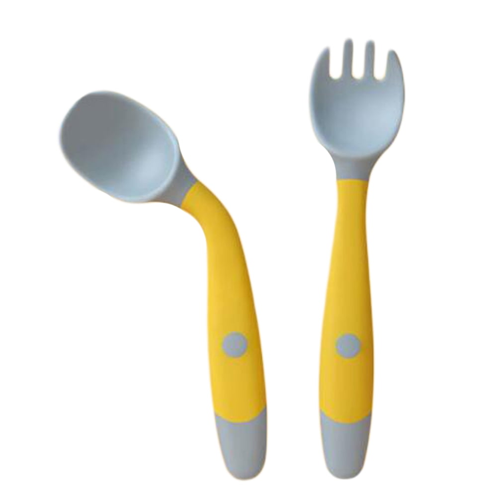 PENGXIANG Baby Training Spoons Forks 1 Sets with Travel Case, Toddler Feeding Utensils Set Children Tableware Travel Set BPA Free Self-Feeding Learning Spoons Forks for Kids Yellow