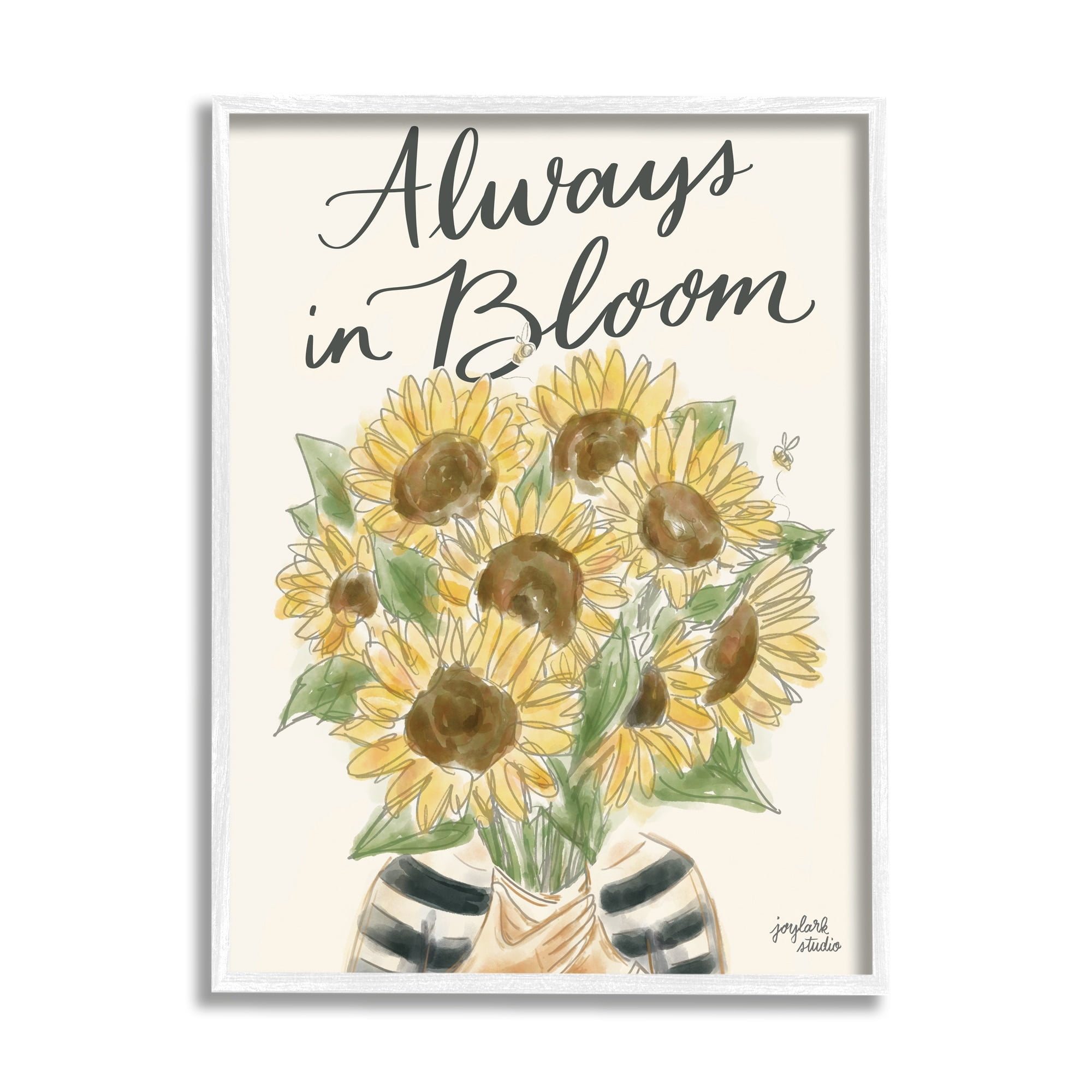 Stupell Industries Always In Bloom Person Holding Sunflowers Calligraphy Graphic Art White Framed Art Print Wall Art, Design by Jess Baskin