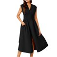 thumbnail image 6 of OSFVNOXV Cocktail Dress for Women 2025 New Trendy Formal Casual Maxi Dress Zipper Front High Split V-Neck Flowy Bodycon Dress with Pockets, 6 of 9