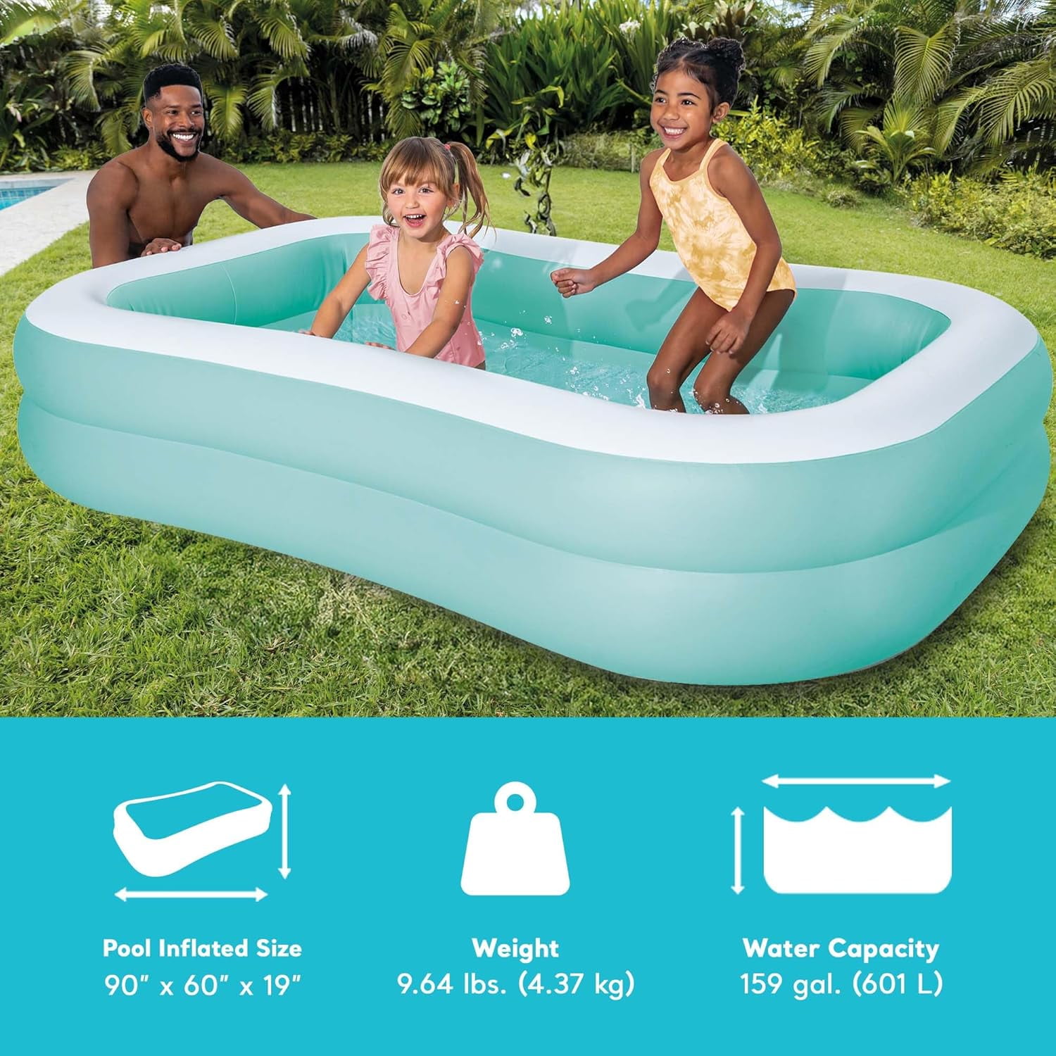57181EP Swim Center Inflatable Family Pool: 159 Gallon Capacity – 90" x 60" x 19" – Color May Vary